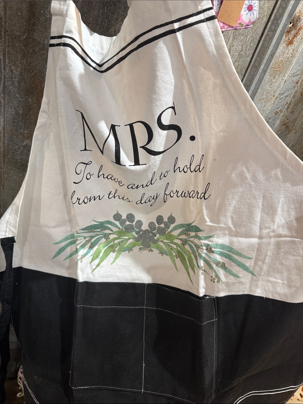MRS. Bridal Apron with Green Botanical Print